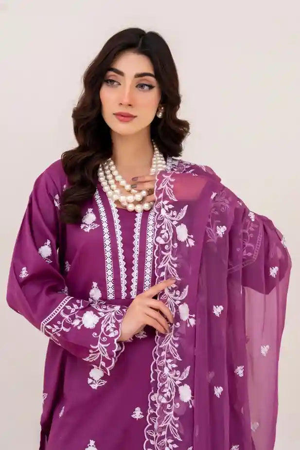 Magenta Grace 3Pc Lawn Embroidered