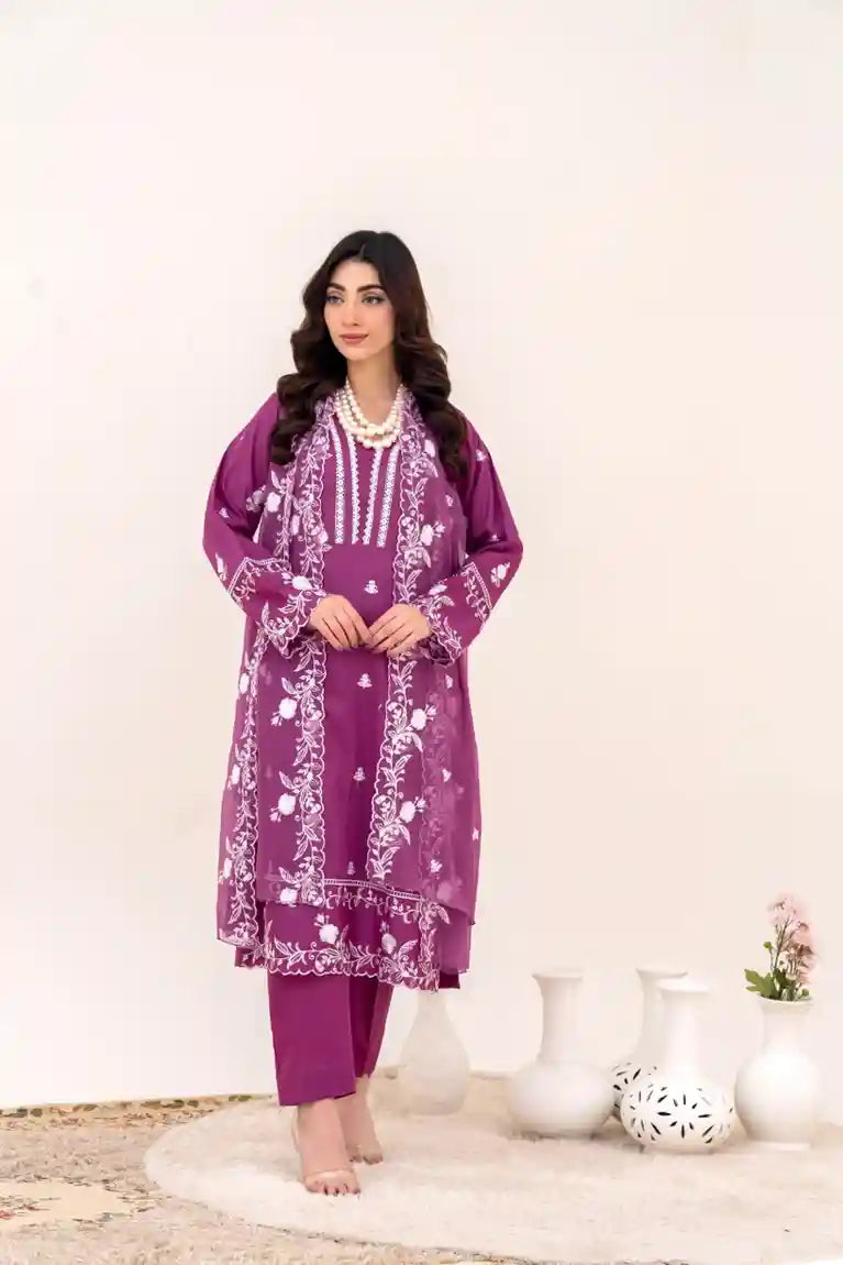 Magenta Grace 3Pc Lawn Embroidered