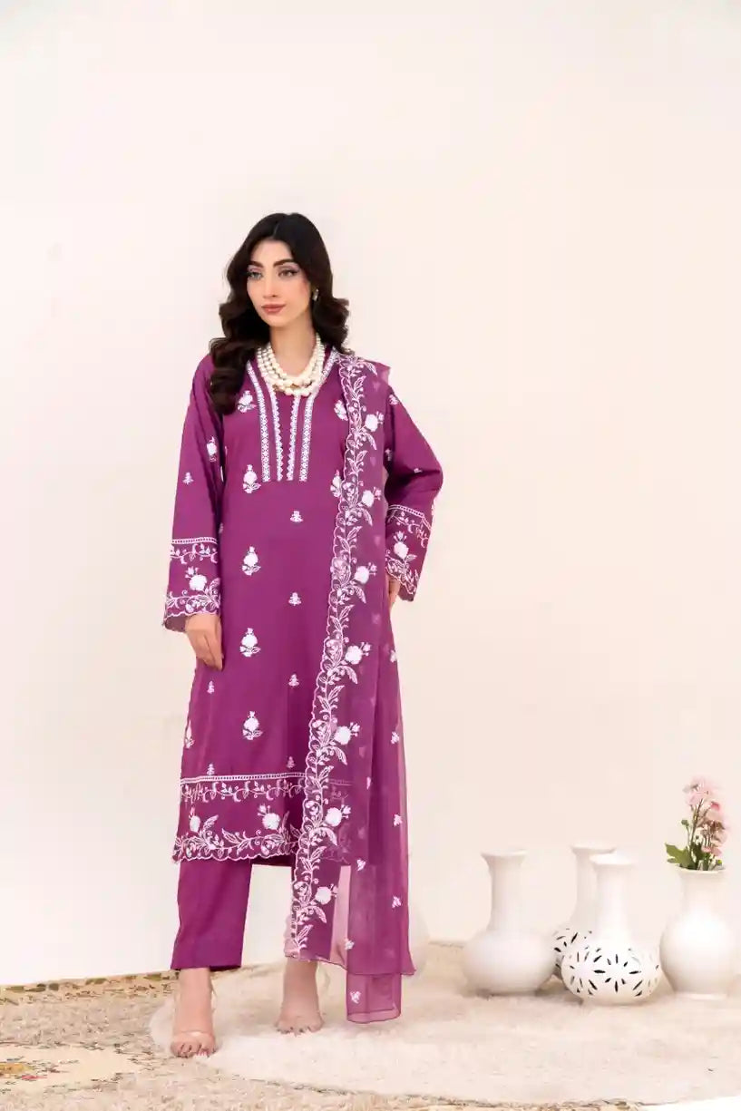 Magenta Grace 3Pc Lawn Embroidered